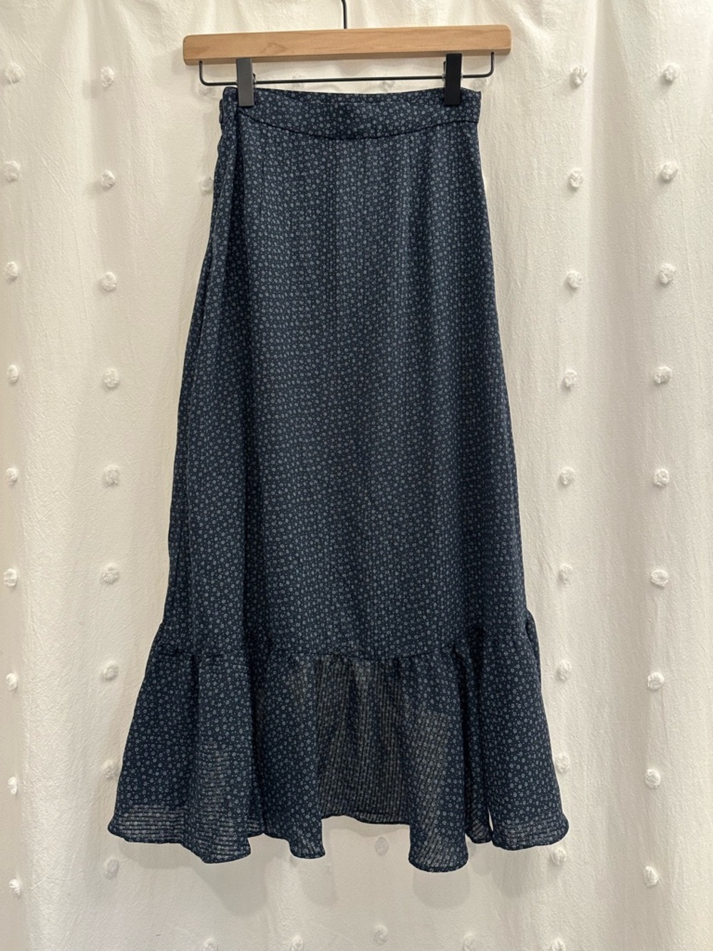 H&M Navy Floral High-Low Ruffle Midi Skirt - Picture 3 of 4